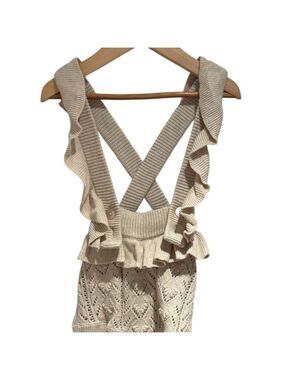 JAMIE KAY Cream Knit Pointelle Ruffle Jumpsuit - size 2